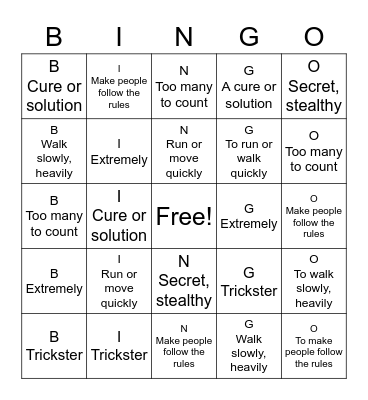 Vocab #12 Bingo Card