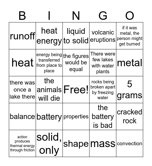 Science Review Bingo Card