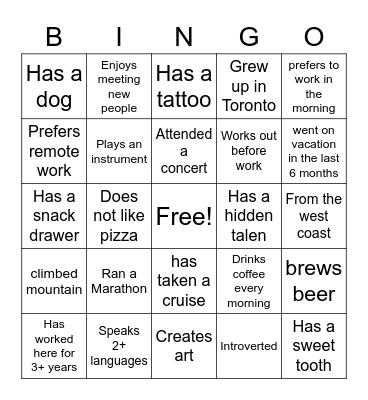 Ice Breaker Bingo Card