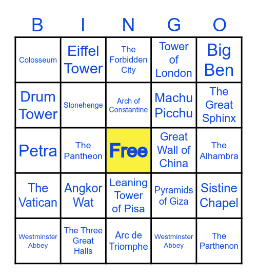 Oh the Places We Will Go!   World Landmarks Bingo Card
