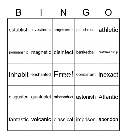 Concept 59: Schwa Bingo Card