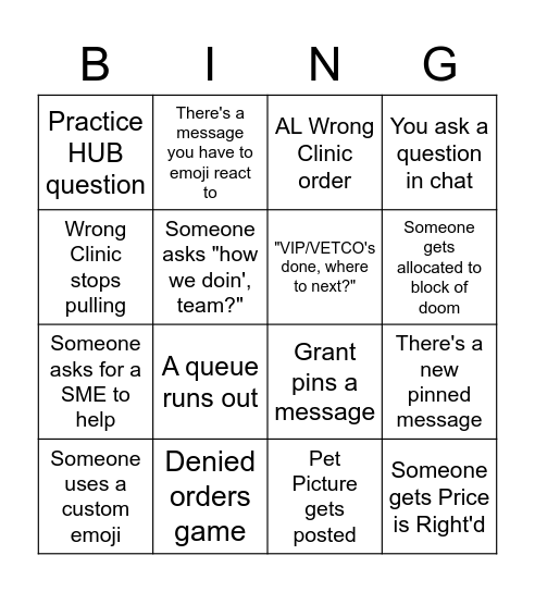 Petscriptions Chat Bingo (The Boring Version) Bingo Card
