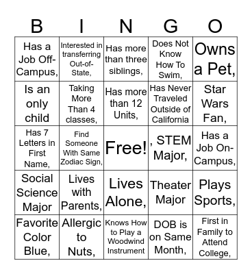 FYE Holiday Social Bingo Card