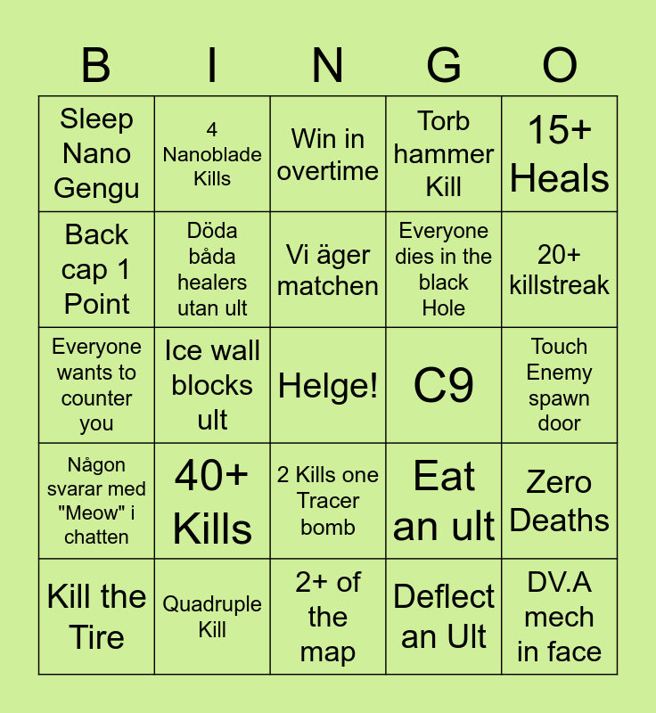 Epic Overwatch Bingo Card