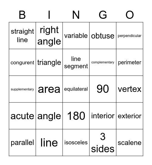 Geometry Bingo Card