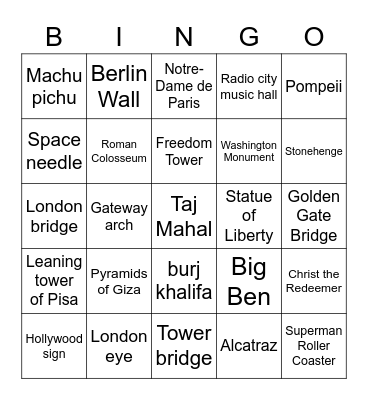 Famous Landmarks Bingo Card