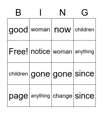 SIGHT WORDS Bingo Card