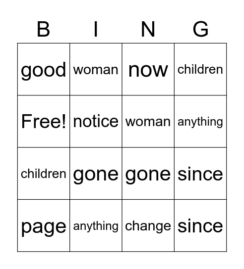 SIGHT WORDS Bingo Card