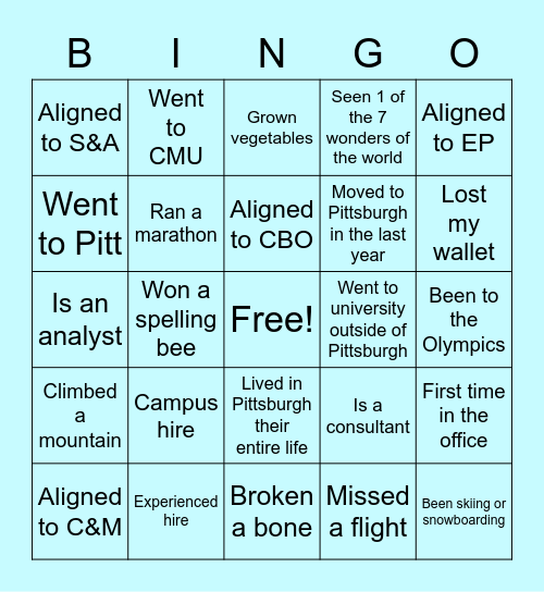 Pittsburgh Office Days Bingo Card