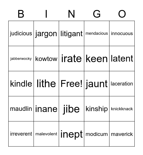 I-M Bingo Card