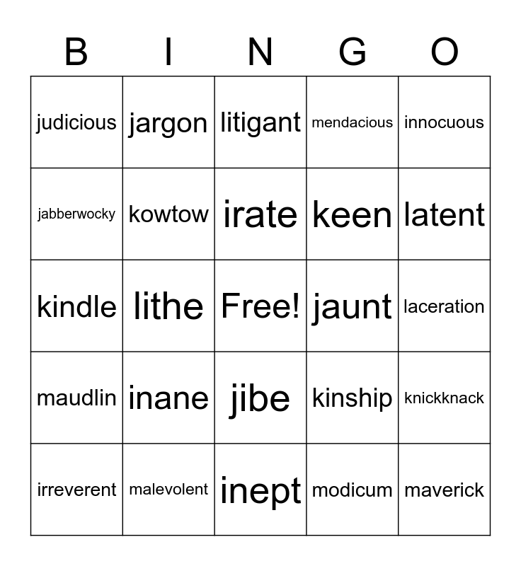 I-M Bingo Card