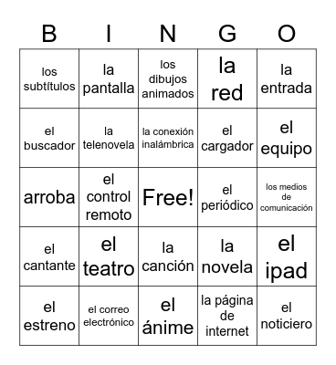 Los Medios de Comunicación Bingo Card