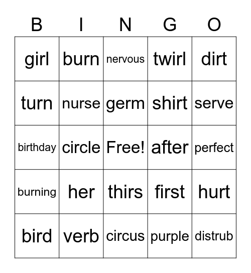 Week 3 Unit 2 Spelling Bingo Card