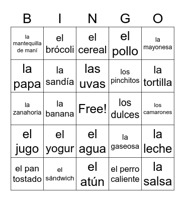 La Comida Bingo Card