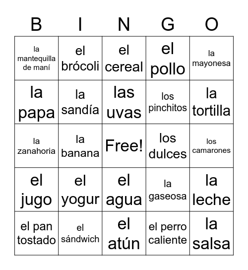 La Comida Bingo Card