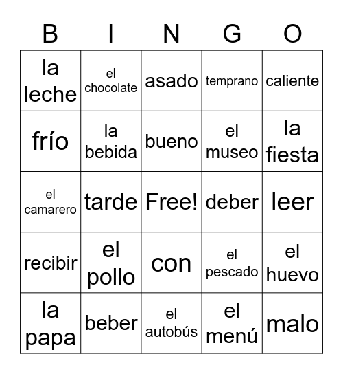 Lesson 2 Vocab Bingo Card