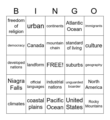 Two Nations of North America Bingo Card