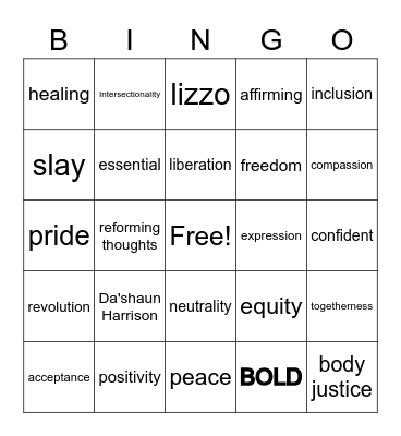 Body Justice Week Bingo!!! Bingo Card