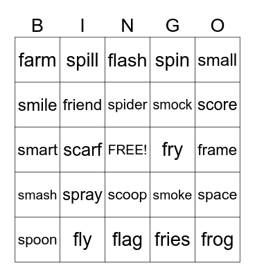 Read and Find Bingo Card