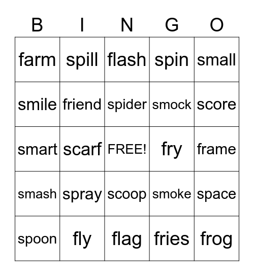 Read and Find Bingo Card
