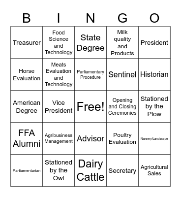FFA Week Bingo Card