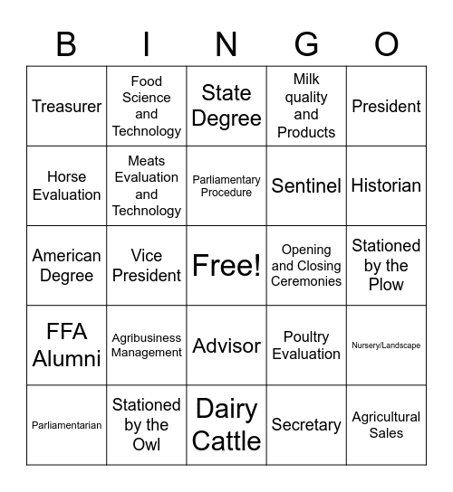 FFA Week Bingo Card