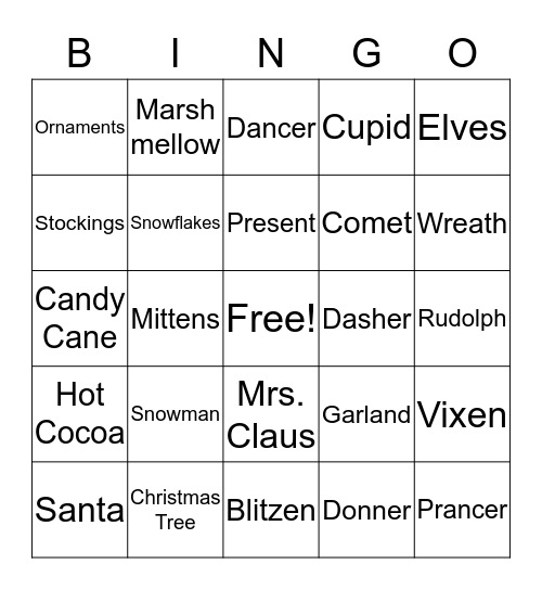 Holiday Party Bingo Card