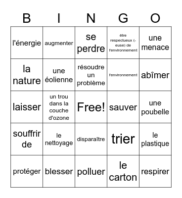 L'environnement Bingo Card