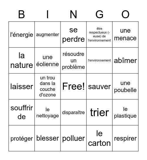 L'environnement Bingo Card