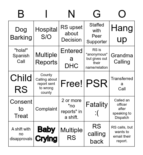 HOTLINE Bingo Card