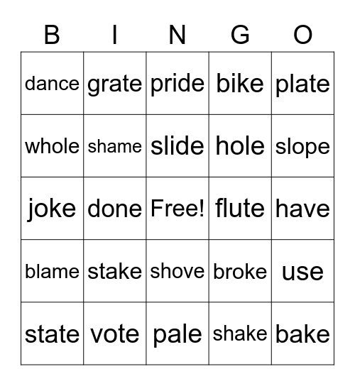 Long Vowel Sounds Bingo Card