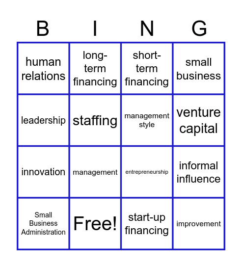 Ch 6 Entrepreneurship and Small Business Mgmt Bingo Card