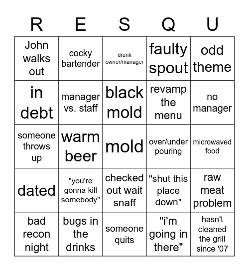 Bar Rescue Bingo Card