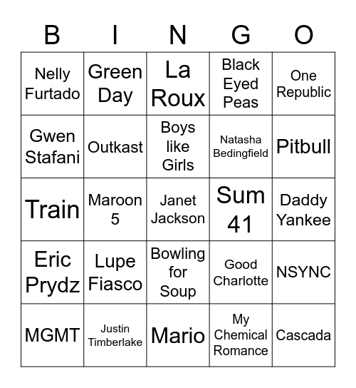 Music Bingo!!! Bingo Card