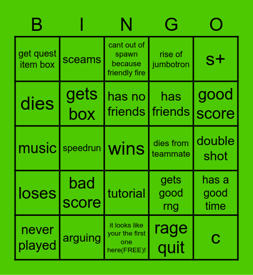 rec room qests Bingo Card