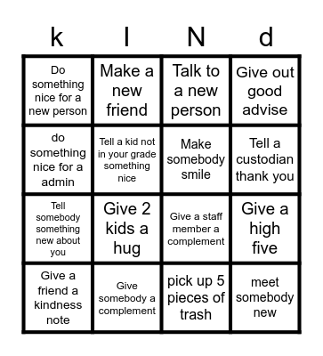 kindness board Bingo Card