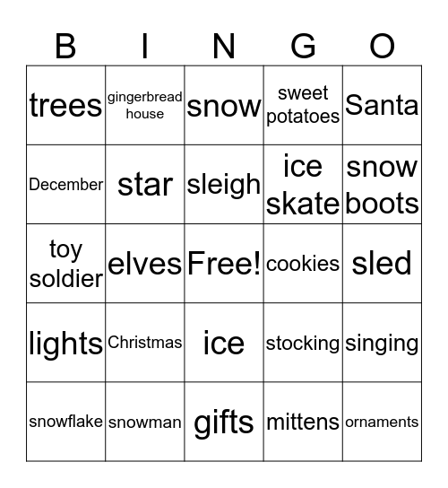 /s/ and /z/ Winter Bingo Card