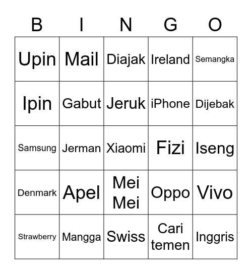 Icy Bingo Card