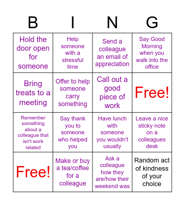 Random Acts Of Kindness Bingo! Bingo Card