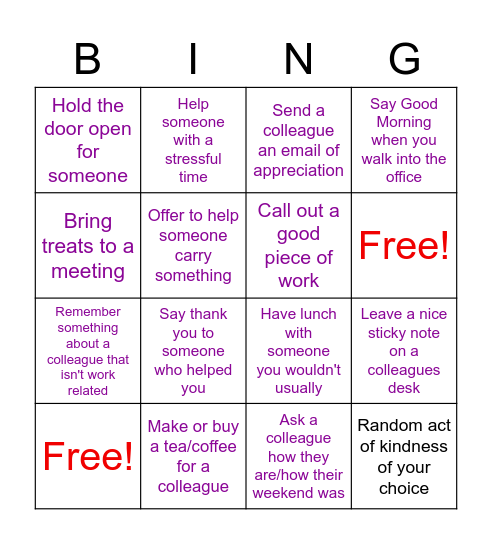 Random Acts Of Kindness Bingo! Bingo Card