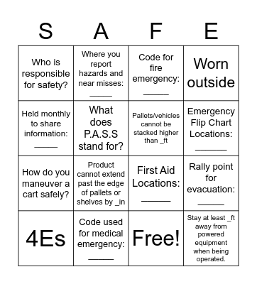 Safety! Bingo Card