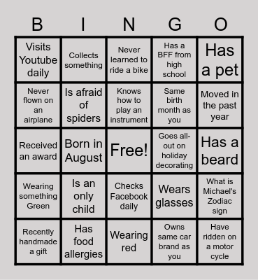 Mingle Bingo Card