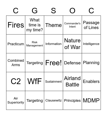 MOD III Bingo Card