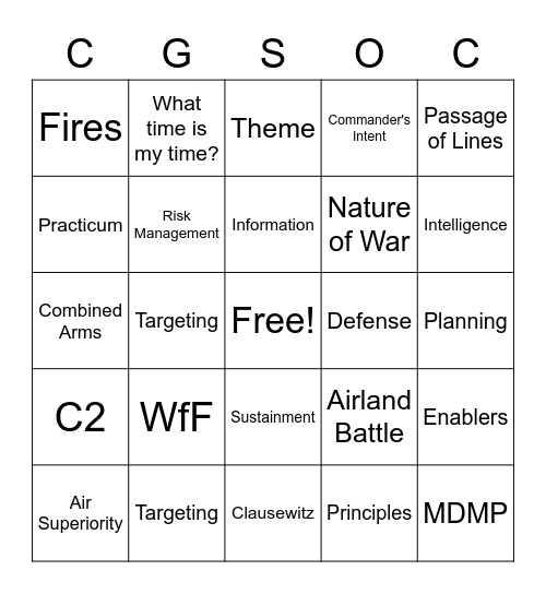 MOD III Bingo Card