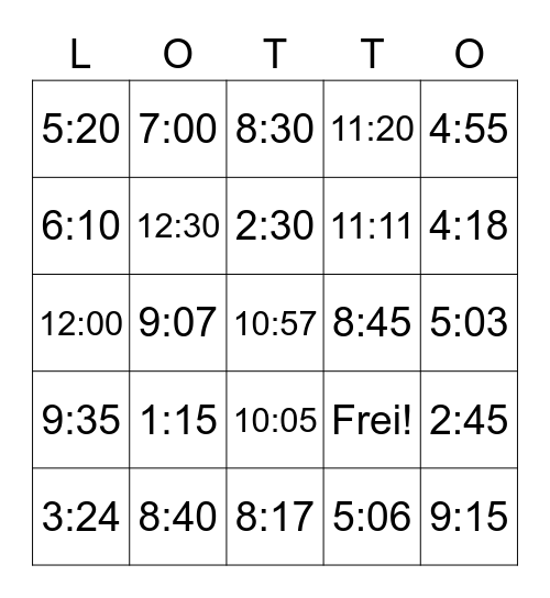 Telling Time- Die Uhrzeit Bingo Card