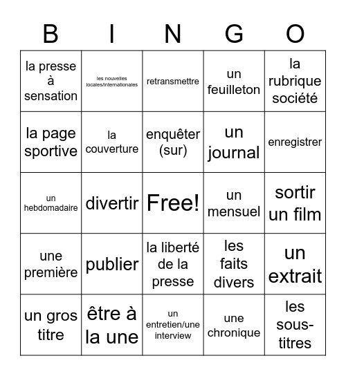 La presse 1 Bingo Card