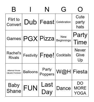 Rachel's Goin Away Party!! Bingo Card