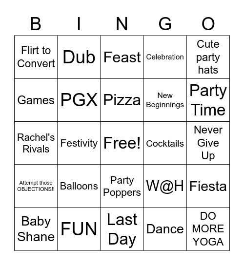 Rachel's Goin Away Party!! Bingo Card