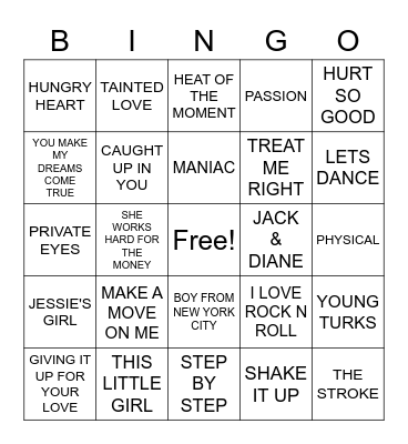 80S HITS Bingo Card