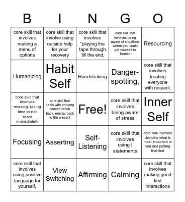 Core Skills Bingo Card